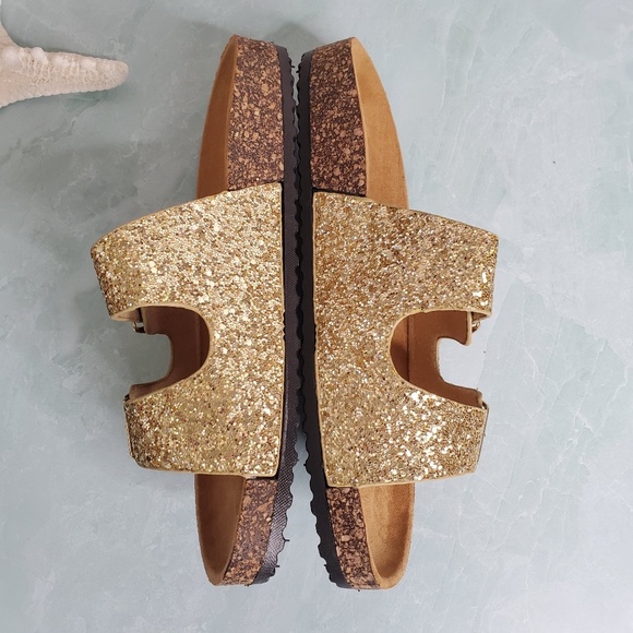 New! Glitter Double Buckle Cork Sandals - Picture 7 of 8